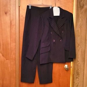 2 piece burgundy pinstripe pant suit